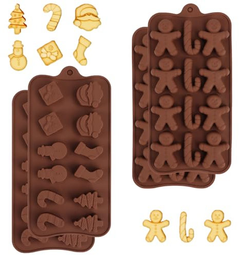 Weihnachts-Schokoladenform, 4 Stück Weihnachten Schokoladenformen Silikon, Weihnachtsbaum, Weihnachtsmann, Weihnachtsstrumpf und Schneemann Schokolade Silikonform für DIY Weihnachts Schokolade