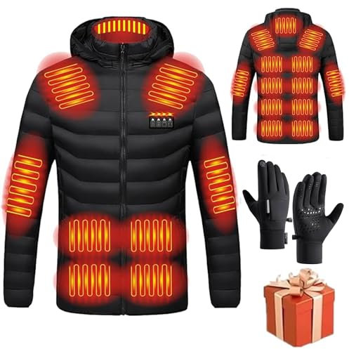 Heizjacke Herren Damen Beheizbare Jacke Beheizte Jacke Wärmende Beheizbare Weste Winter Warm Daunenjacke mit 3 Temperaturstufen Winterjacke Heizmantel Kapuze Funktionsjacke Winddicht Outdoorjacke