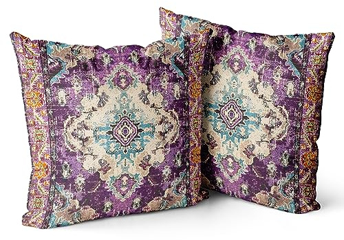 Snylcce Set of 2 Bohemian Style Cushion Covers 45x45 cm Decorative Square Throw Pillow Covers 45x45 cm Sofa Car Pillowcase for Outdoor Home Bed Living Room Couch Decor (Purple)