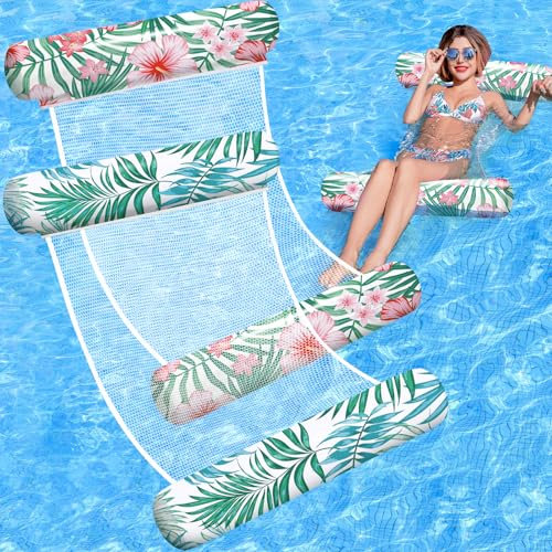 Tavaleu Pool Floats - 2 Pack Inflatable Pool Floats Rafts, Pool Floats Adult Size, 4-in-1 Floats for Swimming Pool, Thick PVC Pool Float Lounger Water Hammock