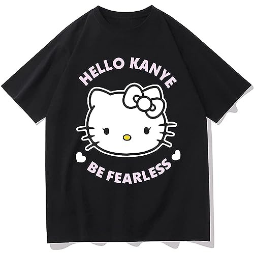 Hello Kanye T-Shirt Streetwear Men Cotton Vintage Tops Tees Fearless Short Sleeve Tshirt West T Shirt Black