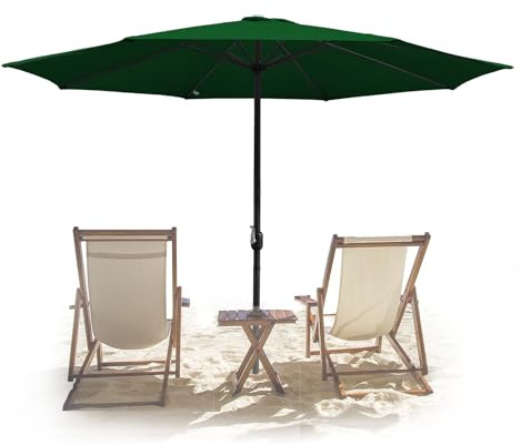 Tubiaz Sonnenschirm 350 cm Grün, UV50+ Gartenschirm mit Handkurbel, 100% Polyester, 38 mm Mast, 8 Stahlstreben, wasserabweisend, für Garten Terrasse Balkon, ohne Ständer