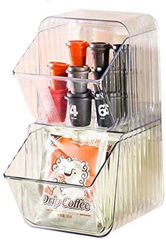 Tuzsocr Acrylic Tea Bag Organizer (Pack of 2) Tea Bag Holder for Teabag,Wall-mounted Transparent Tea box,Kitchen Organiser,Storage Box for Tea Bags,Coffee Capsules,Sweeteners and More (Transparent)