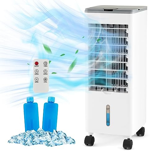 GOPLUS Aire Acondicionado Portátil 3 en 1, Ventilador Humidificador Enfriador, Oscilación de 60 °, Climatizador Evaporativo con Control Remoto, 3 Velocidad, Temporizador 12H, Tanque de Agua 2,8L