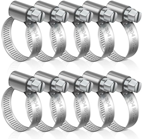 JatilEr Schlauchschellen 16-27mm, 10 Stück Einstellbare Schlauchklemme | Edelstahl 304 Schlauchschelle Set Schlauchbinder, Rohrschellen für Benzinschlauch, Dieselleitung, Wasser Rohr, Haus Gasrohr