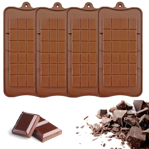 4 stampi per cioccolato, confezioni di stampi per alimenti antiaderenti in silicone,stampi per cioccolato con linee separatrici,3D antiaderente, riutilizzabili, per dolci e barrette energetiche