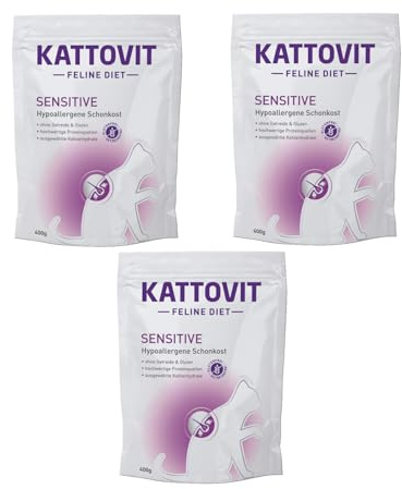 Kattovit Sensitive | Pack Triple | 3 x 400 g | Alimento dietético Completo para Gatos | Puede contribuir a Reducir los síntomas de intolerancia a los Ingredientes y nutrientes