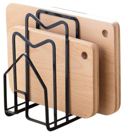 Liemuao Rangement Couvercle Casserole pour Cuisine, Support à Planches à Découper avec 4 Compartiments, Egouttoir en Métal pour Casseroles, Support de Vaisselle, Porte Casseroles Cuisine (Noir)