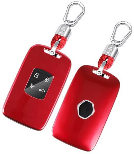 Autoschlüssel Hülle Cover Kompatibel für Renault Clio Dacia Espace Master Megane Talisman Scenic Kadjar 4 Tasten Auto Schlüssel Cover Schlüsselcover TPU Schlüsselhülle mit Schlüsselanhänge Rot