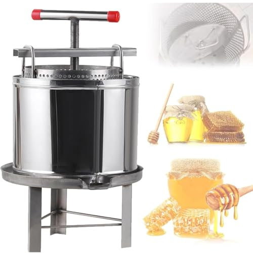 10l 56×44×24CM Honig Extraktor, Bienenwaben Imkerei Ausrüstung Bienenwachs Maschine, Edelstahl-Weinfruchtpresse Mit T-Förmigem Griff, für Imkerei oder gewerbliche Nutzung