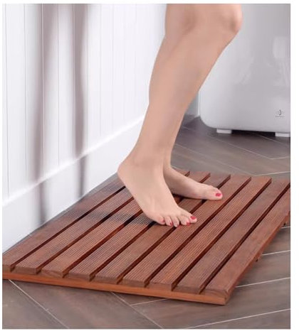 Rutschfeste Dusch- und Badematte aus Teakholz, für drinnen und draußen, Holzmatte für Spa, Sauna, Camping, Braun, 70 x 90 cm