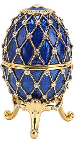 Alvinlite Vintage Jewelry Box Enamel Egg Shape Trinket Organizer Ring Box Case Ornament Storage Box Zinc Alloy for Ring Earrings Necklace, Gift for Women Girls