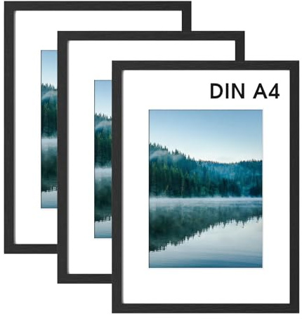 COMPOLICY 3Stück A4 Bilderrahmen Schwarz Bilderrahmen Holz rahmen 21x30cm Standing and Wall-mounting Capabilities Posterrahmen Für Fotos, Bilder, Poster