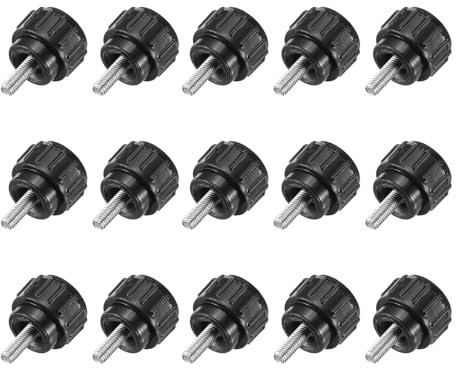 sourcing map Knurled Clamping Knobs Handle Thumb Screws Bolt Knobs M3 x 8 mm Male Thread 14 mm Head for Electronics Automotive Furniture Assembly Wood Working DIY Projects(Black, Pack of 15)