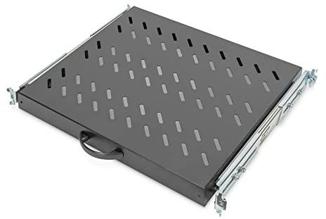 Koscom Connect Fachboden ausziehbar für Netzwerkschrank 19 Zoll | Server Rack Ablagefach 483 x 365 x 45 mm | Ausziehboden zum Festeinbau ab 450 mm Tiefe | Lochblech (Schwarz (RAL 9005))