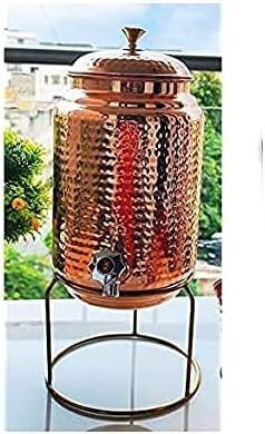 Handgefertigter indischer handgehämmerter Wasserspender aus reinem Kupfer, 4 Liter, Ayurveda-Heilwasserspeicher, Kupferflasche, Tasse, Krug mit 2 gehämmerten Gläsern