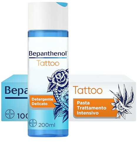Bepanthenol Tattoo Care Kit - Crema Tatuaggi Corpo con Pantenolo e Gel Detergente Delicato - Idrata, Protegge e Ravviva i Colori - Preserva la Bellezza del Tatuaggio