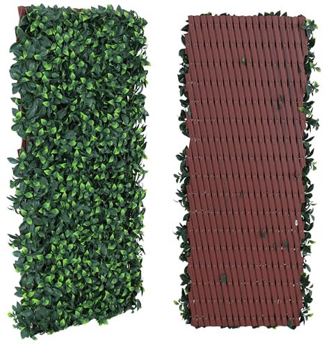 Expanding Trellis With Artificial Leaves 35x71 In (90x180 cm) - Garden Privacy Screen & Outdoor Decor, Easy to Install Ficus Leaf Artificial Hedge Screening Panel for Balcony, Terrace, Fence and Wall