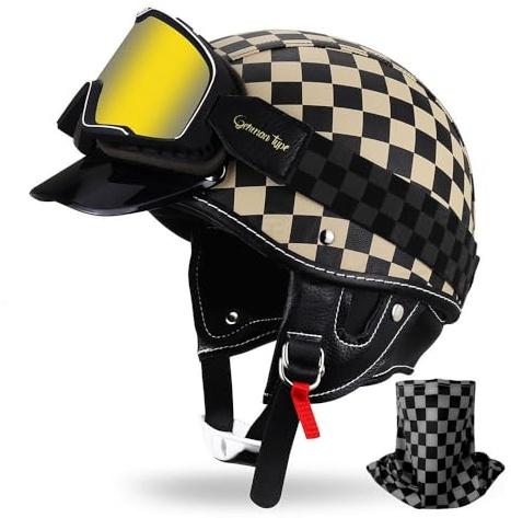 HALYING Casco Moto Vintage Scodella Semi Aperto - ABS Antishock + EPS Ammortizzante, Fibbia Doppia D Metallica, Visiera, Interno Traspirante per Scooter/Moto (Uomo/Donna)