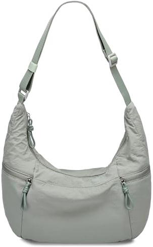 VASCHY Bolso Bandolera Mujer Grande Media Luna de Nylon 14L | Bolso Hombro Mujer Multibolsillos,Correa Ajustable,Resistente Al Agua,Cabe tableta 11, Para Universidad y Viaje