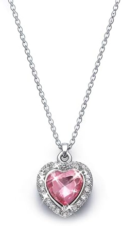 Atentuyi Boho Wedding Pink Rhinestone Heart Thin Necklace Silver Dainty Tiny Cz Pendant Necklace Simple Small Diamond Sparkly Crystal Love Cute Minimalist Chain Delicate Jewelry for Women