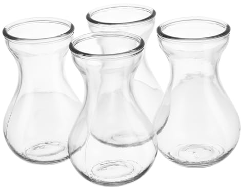 JUMPLAWN 4Pcs Clear Glass Vases for Home Decoration Small Hyacinth Bud Vases for Hydroponic Plants Versatile Centerpieces for Office and Restaurant Decor