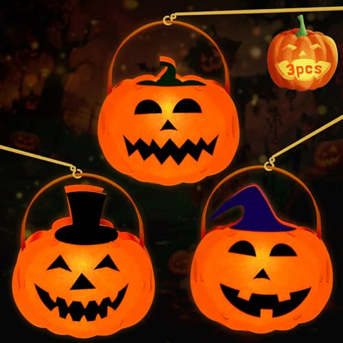 TOPJOWGA Kürbis Laternen Bastelset für Kinder, 3 Stück Laterne St Martin mit Laternenstab & Led Licht, Laternen zum Selber Basteln, Martinstag/St. Martin's Day Halloween Party Dekoration