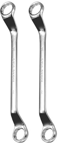 QUARKZMAN 2 Stück 22mm x 24mm 75 Grad Abgewinkelter Doppel Ringschlüssel Metrisch 12-Punkt Spiegelverchromt Legierter Stahl Lange Industrietaugliche Torx Werkzeug Reparatur