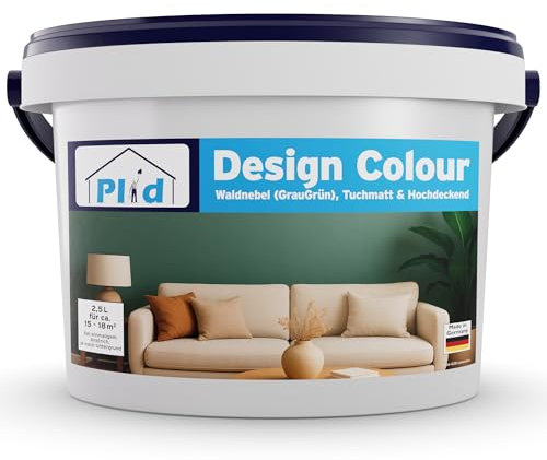 Plid® Vernice da parete verde, 2,5 l, elevata copertura, colore colorato, per interni, colore verde scuro, colore da parete, per circa 15 – 18 m², qualità professionale, colore interno della foresta