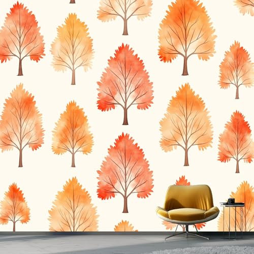 Carta da parati Motivo A Foglia, 300 x 210 cm Stile Autunnale Naturale Carta da parati fotografica personalizzata in tessuto non tessuto per soggiorno e cameretta dei bambini, Arancione Rosso