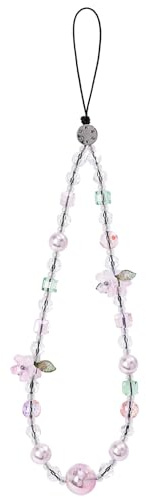 CHUQING Handykette Kurz Handgelenk Handyband Kurze Handschlaufe Handy Handyanhänger Schlaufe Handyarmbandkette Perlen,Rosa
