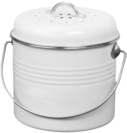 Trash Can - Wastebasket | Recipiente de basura | Compost Bin Counter de cocina | Bin de encimera con tapa | Compost de encimera interior de metal galvanizado de tamaño familiar para restos de cocina y