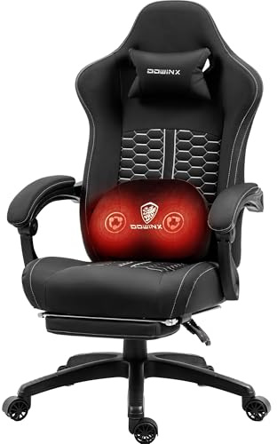Dowinx Gaming Stuhl mit Beheizter Massage Lendenwirbelstütze, Gaming Stuhl mit Taschenfederkissen und Fußstütze, Gamer Stuhl High Back PC Stuhl für Erwachsene