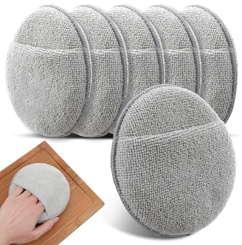 6Pcs Microfiber Applicator Pads for Cutting Board Oil, Reusable Wax Applicator Microfiber & Sponge Pads for Scratch-Free Cutting Board Maintenance & Versatile Home Polishing Pad (5 Inch, Grey)