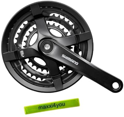maxxi4you Shimano Kurbelgarnitur Kettenradgarnitur 170 mm schwarz 28/38/48 Zähne inkl Reflexband