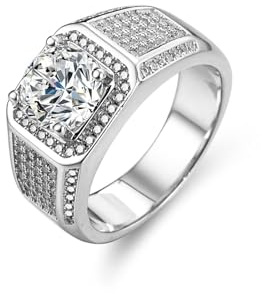 Stfery Pavé Quadratischer Siegelring Platin Herren, Verlobungsring mit Moissanit 2ct Echt Gold Schmuck Gr.57 (18.1)
