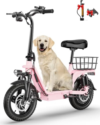 INSDRGN Peak 900W Electric Scooter for Adults with Seat, 48V 10.4Ah Li Battery, 28 Miles Range, 20MPH Commuter E-Scooter with Basket, Max 330LBS, UL2849 Certified, C14 Pink