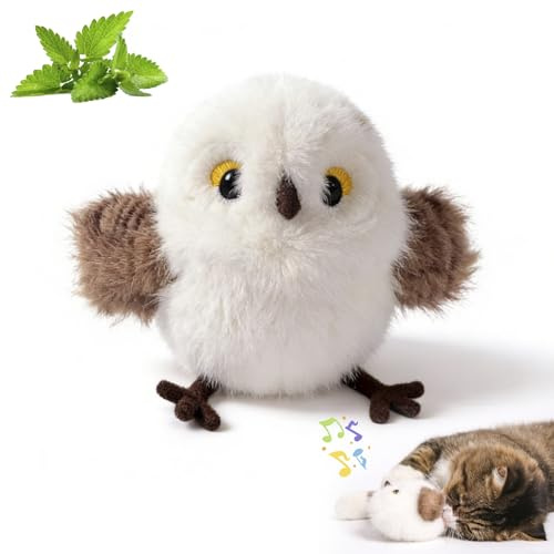 Auveach Uccellino Volante per Gatti 2026 Flappy Bird Cat Toy 3 Modalità USB Ricaricabile Giocattolo Cinguettante Interattivo con Erba Gatta Giochi per Gatti in Casa (Non Vola, Bianco)