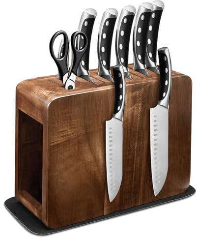 Magnetic Knife Block Holder with Enhanced Magnets,Storage Up to 26 knives,Double Side Magnetic Knife Storage Stand without Knives,Acacia Wood Universal Kitchen Knife Holder with Absorbent Mat