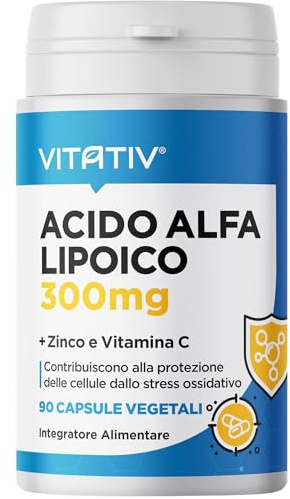 VITATIV Acido Alfa Lipoico ALA 300mg + Vitamina C e Zinco | Antiossidante | 90 Capsule Vegetali | Made in Italy