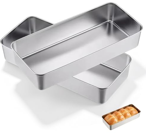 Foonary Juego de 2 moldes rectangulares de acero inoxidable, 33 x 15 x 6,7 cm, molde para pan, molde para tartas, saludable, fácil de limpiar y apto para lavavajillas, para la fabricación de pasteles