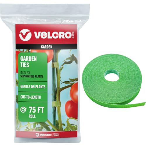 Velcro Brand 90648 ONE-WRAP Garden Ties | Plant Supports for Effective Growing | Strong Grips are Reusable and Adjustable | Cut-to-Length, 75 ft x 1/2 in, Green