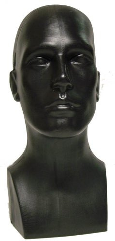 15 Tall Male Mannequin Head Durable Plastic Black (50013)