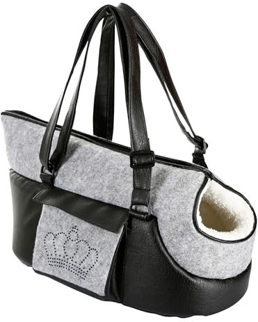 Kerbl Pet Tragetasche Chiara, Transporttasche, schwarz/grau, 46x23x25cm, Polyester, weiches Innenfutter, Innenkissen waschbar, für Hunde und Katzen