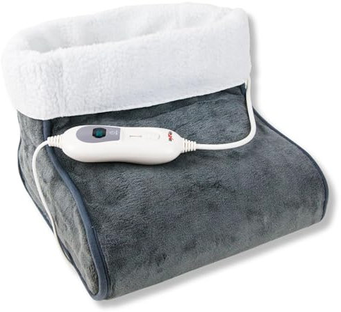 Grafner 100 Watt elektrischer Fußwärmer mit 3 Temperaturstufen und Teddyfutter, waschbar, Abschaltautomatik, nie wieder kalte Füße, grau