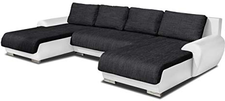 Sofnet Wohnlandschaft Eckcouch Ecksofa Otis - Big Sofa, Couch mit Schlaffunktion und Bettkasten, U-Sofa, U-Form (Weiß + Schwarz (Madryt 120 + Berlin 02))