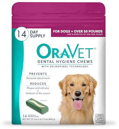 ORAVET Dental Chews for Dogs, Oral Care and Hygiene Chews (Large Dogs, Over 50 lbs.) Pink Pouch, 14 Count