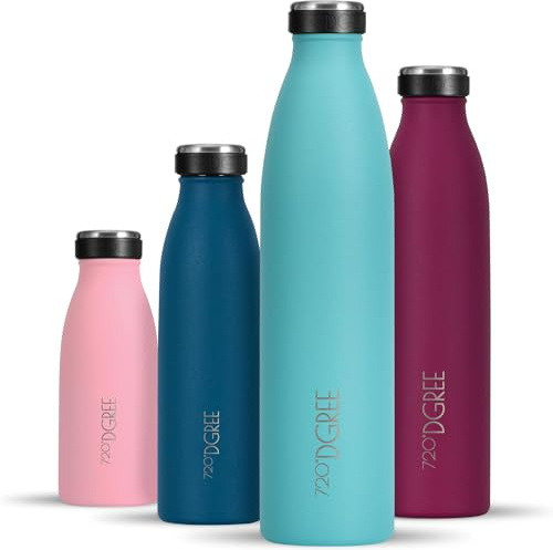 720°DGREE Botella Agua Acero Inoxidable “milkyBottle“ – 1litro - Sin BPA Free, Antigoteo y Prueba de Fugas - Frasco térmico, Cantimplora Aislada - Bebida con Gas, Deporte, Escuela, Gimnasio Exteriore