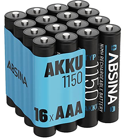 ABSINA AAA Akku für Telefon Gigaset 1150 NiMH 16er Pack - Akku AAA für Telefon mit 1,2V & min. 1050 mAh - Geeignet für Gigaset CL660HX, A400 A415, C300 C430, C475 C530 UVM.