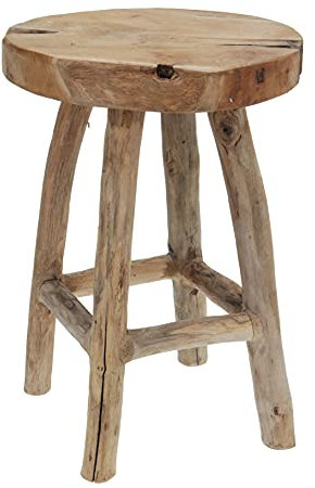 Spetebo Massiver Teak Holz Hocker 42 cm - Massivholz Sitzhocker Stabiler Blumenhocker Blumenständer Gästehocker